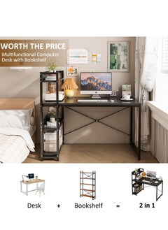 ZUIHAO Computer Desk with  Shelves for Home Office Writing Study Table with Bookshelf Multipurpose Industrial Wood Desk Workstation with Metal Frame for PC Laptop  - Image 3
