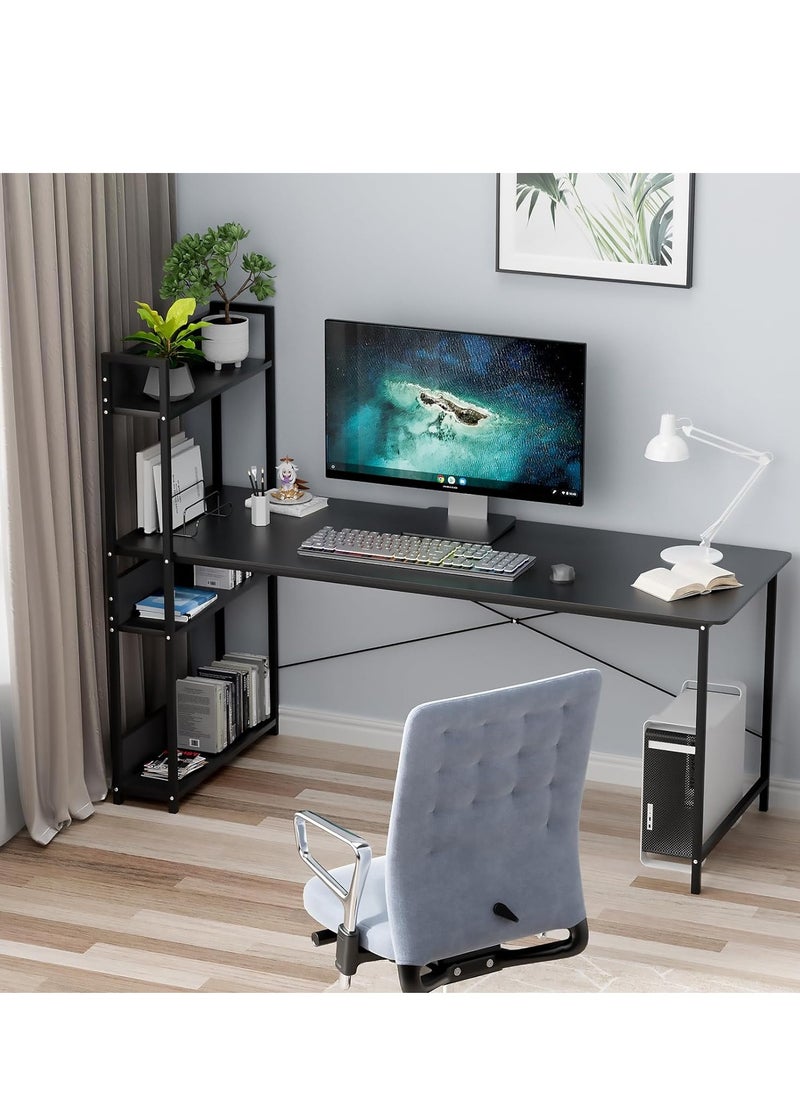 ZUIHAO - Computer Desk with  Shelves for Home Office Writing Study Table with Bookshelf Multipurpose Industrial Wood Desk Workstation with Metal Frame for PC Laptop - Image 1