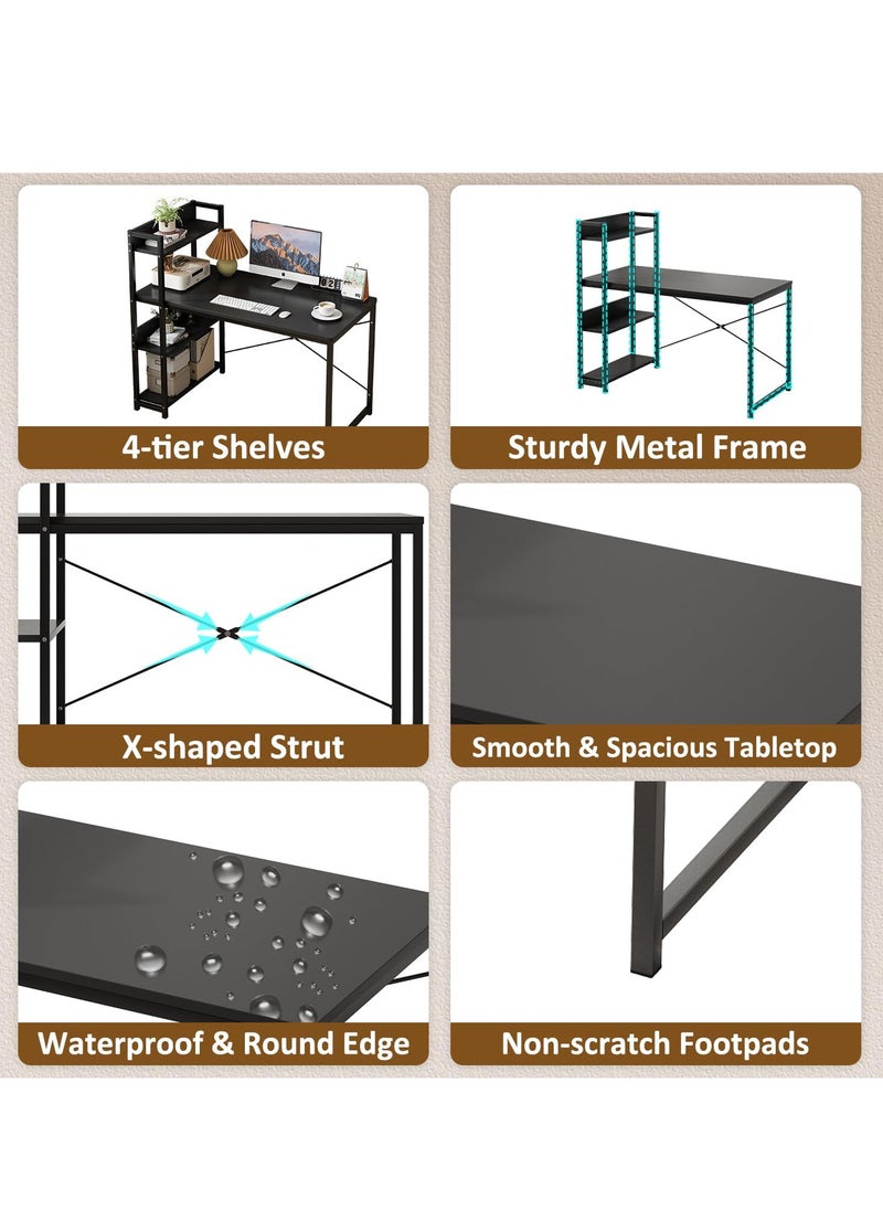 ZUIHAO - Computer Desk with  Shelves for Home Office Writing Study Table with Bookshelf Multipurpose Industrial Wood Desk Workstation with Metal Frame for PC Laptop - Image 1