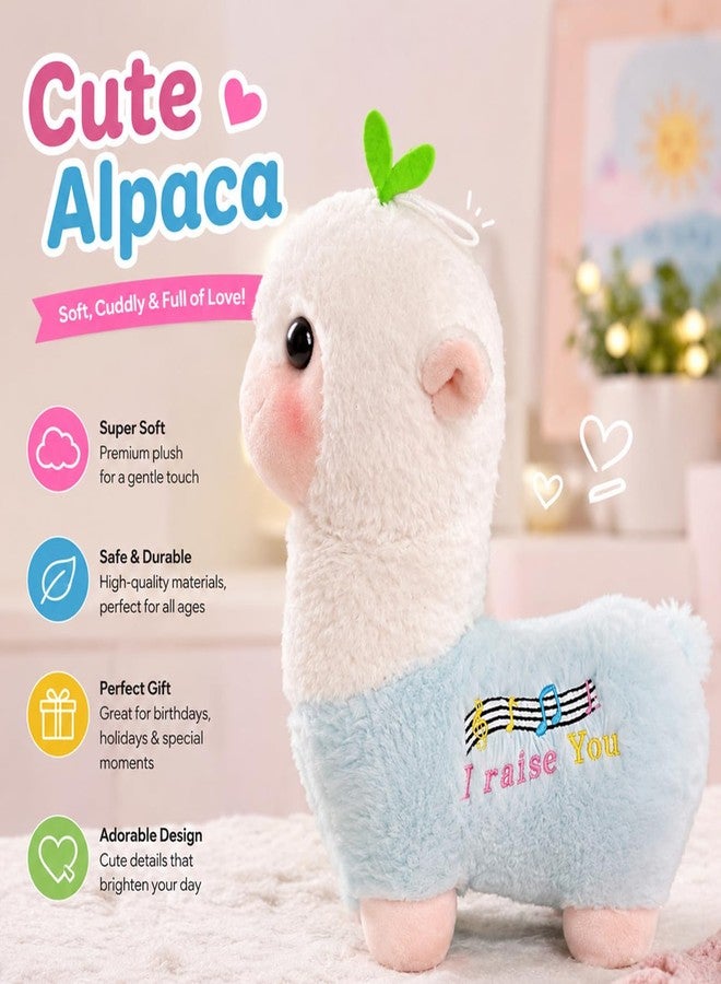 Little Hunk Cute Alpaca Plush Toy, Blue and White, Soft Stuffed Animal with Music Notes Embroidery, Gift for Kids (Blue) - Image 2