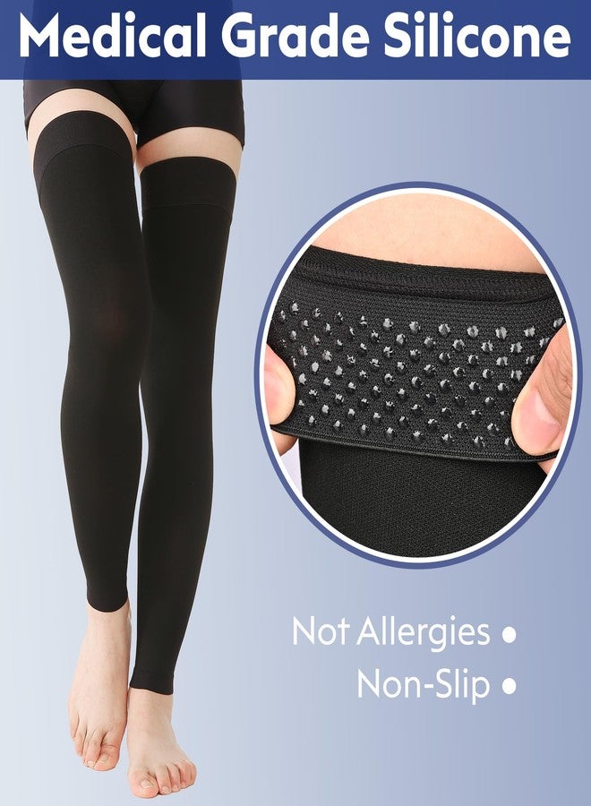 KEKING Extra Wide 20-30mmHg Thigh High Compression Stockings 5XL with Silicone Grip Top & Footless - Opaque Firm Graduated Support Hose for Varicose Veins, Lymphedema, DVT, Swelling & Travel Black - Image 2
