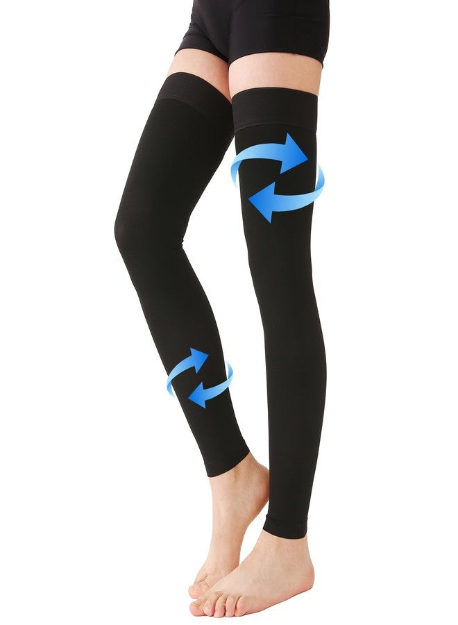KEKING Extra Wide 20-30mmHg Thigh High Compression Stockings 5XL with Silicone Grip Top & Footless - Opaque Firm Graduated Support Hose for Varicose Veins, Lymphedema, DVT, Swelling & Travel Black - Image 1