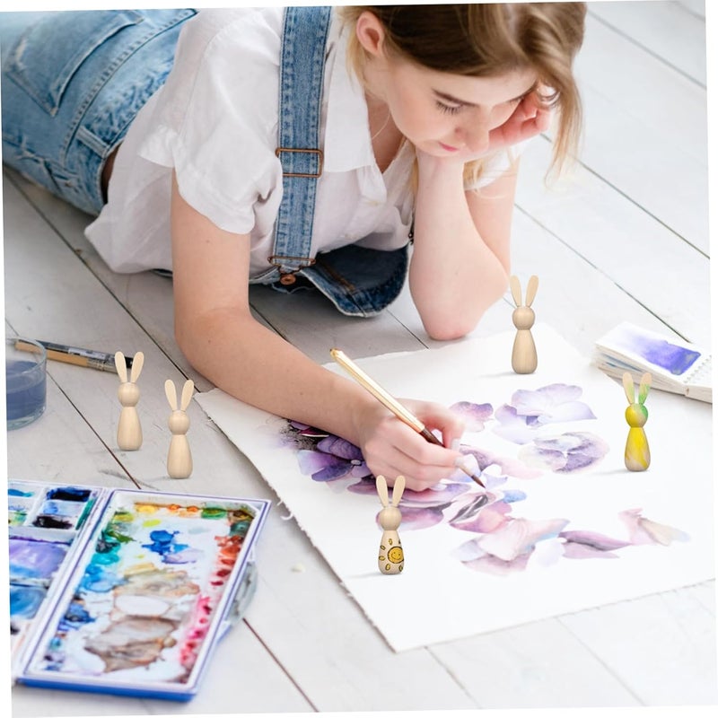 DOITOOL 10pcs Unfinished Wooden Peg Dolls for Crafting Decorative Home Decor Smooth for Painting Miniature Bunny Figures for Boys and Girls Creative Projects - Image 4