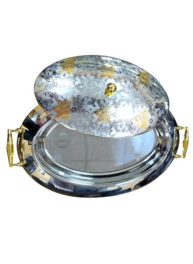 جاز صينية تقديم بيضاوى بغطاء ذهبي منقوش 51×35سم - Image 2