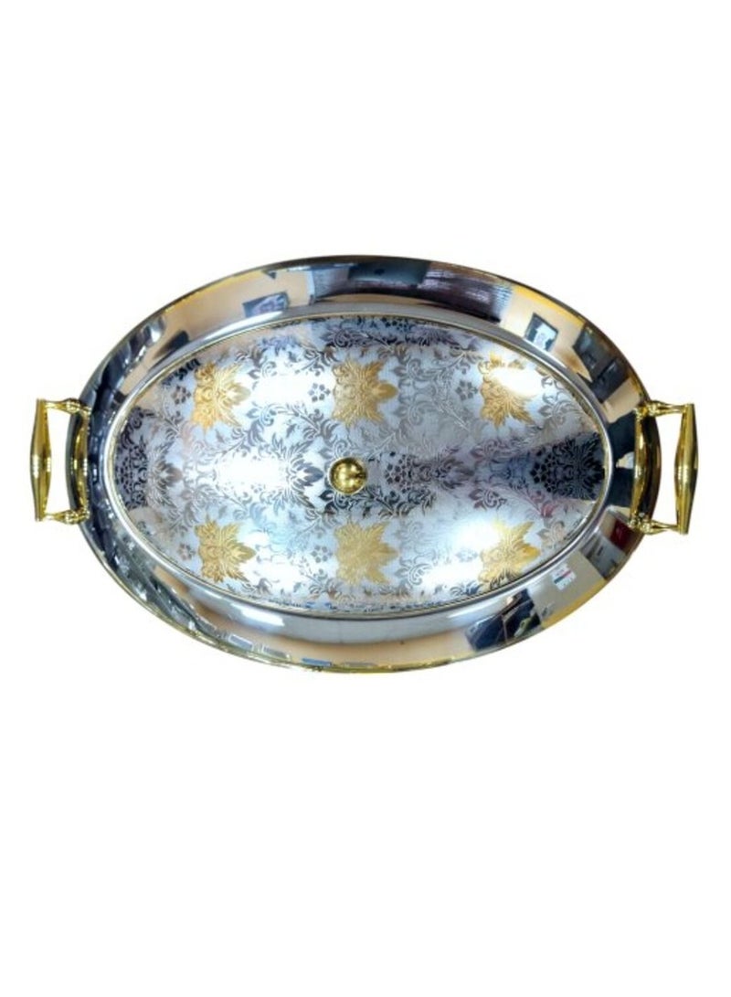 جاز صينية تقديم بيضاوى بغطاء ذهبي منقوش 51×35سم - Image 1