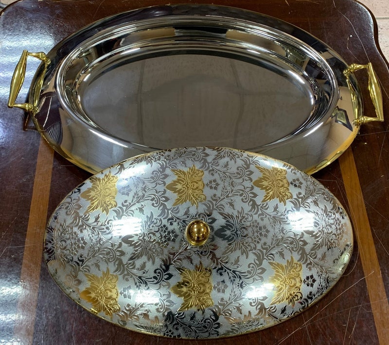 Jazz Oval serving tray with embossed gold lid 51×35cm - Image 1