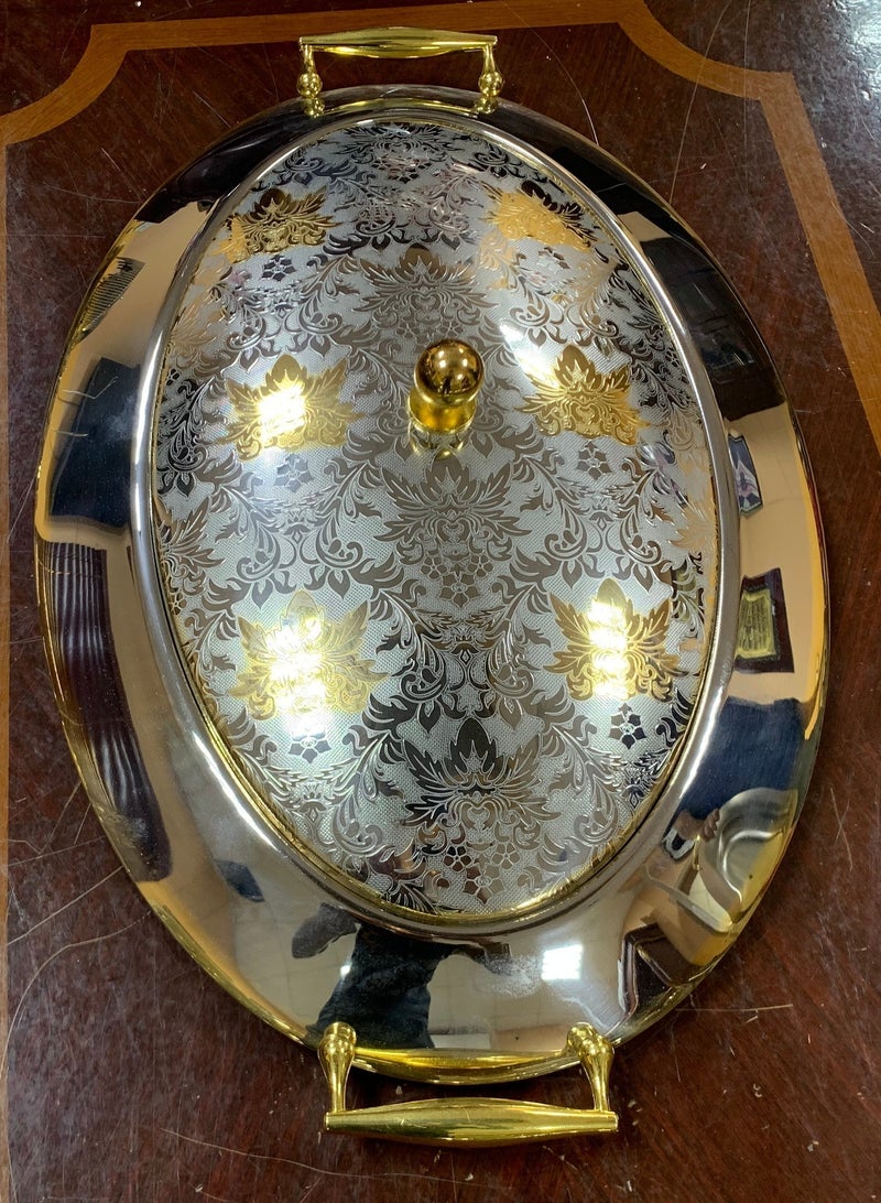 Jazz Oval serving tray with embossed gold lid 51×35cm - Image 2