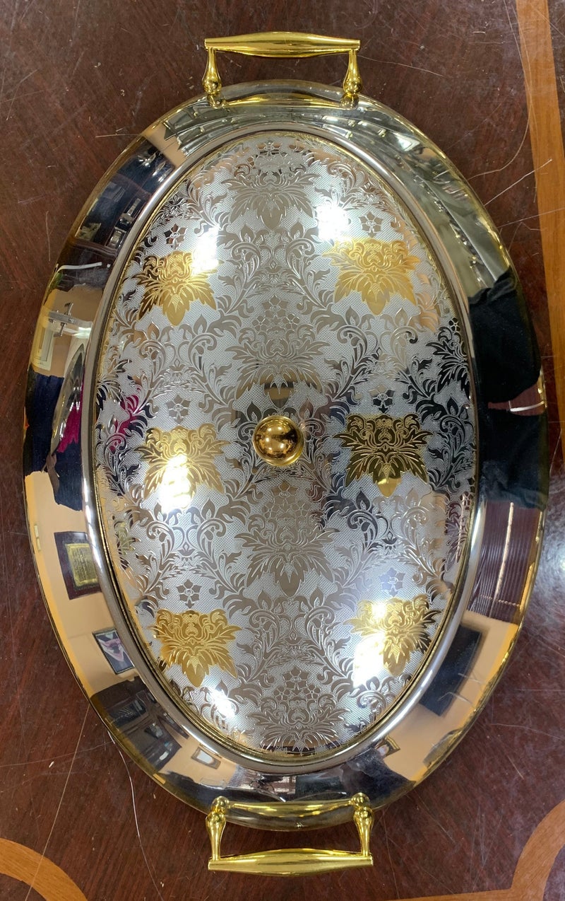 Jazz Oval serving tray with embossed gold lid 51×35cm - Image 5