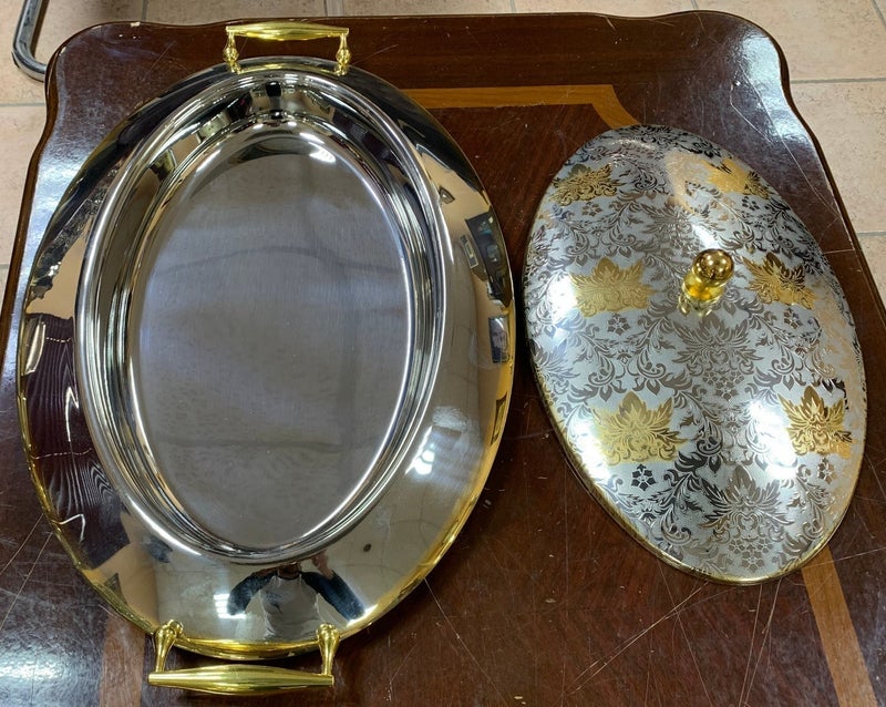 Jazz Oval serving tray with embossed gold lid 51×35cm - Image 3