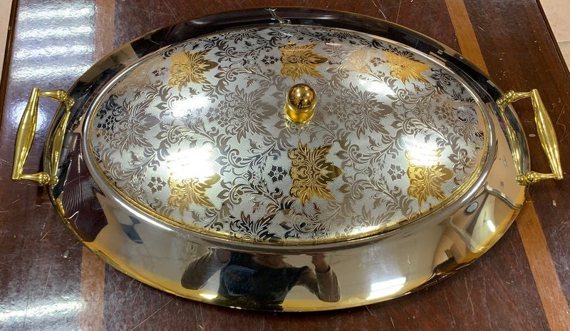 Jazz Oval serving tray with embossed gold lid 51×35cm - Image 4