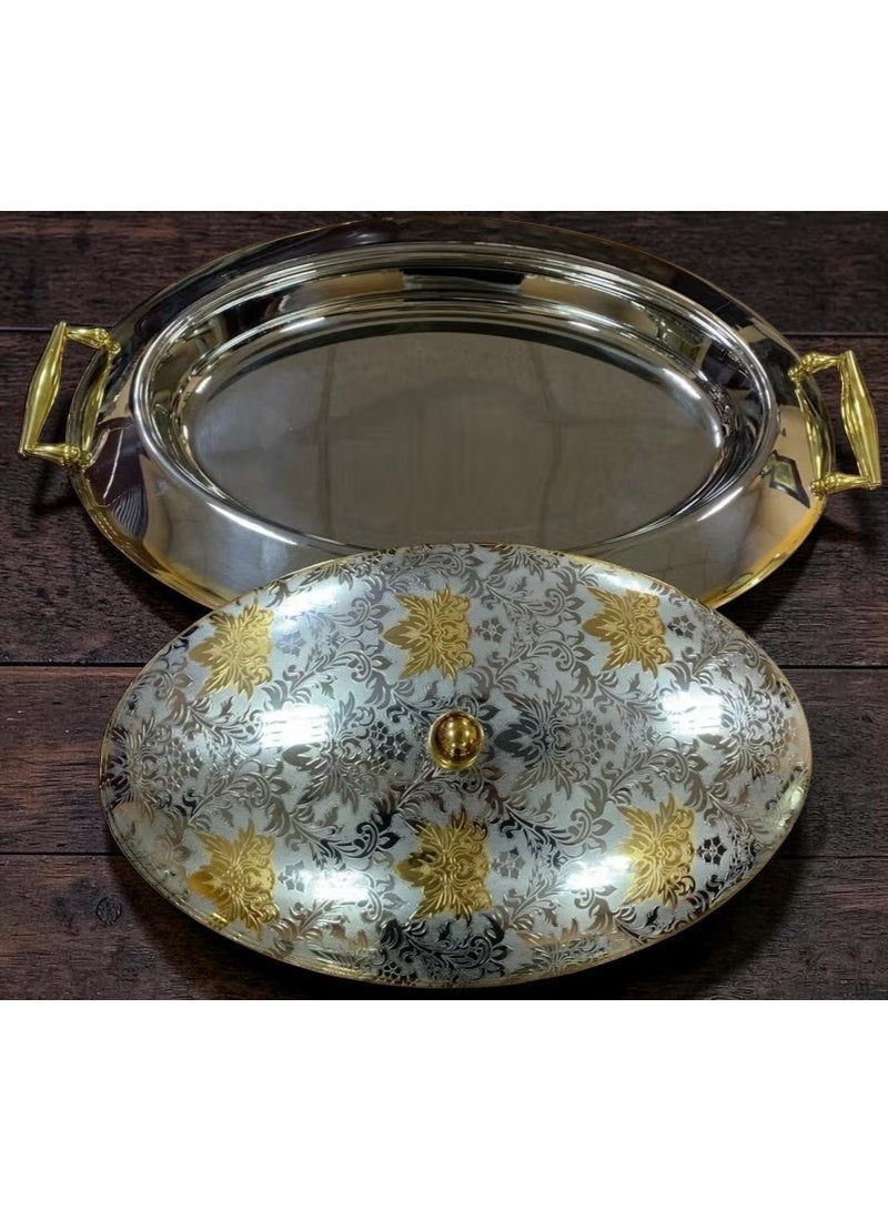 Jazz Oval serving tray with embossed gold lid 51×35cm - Image 2
