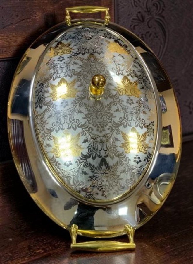 Jazz Oval serving tray with embossed gold lid 51×35cm - Image 1