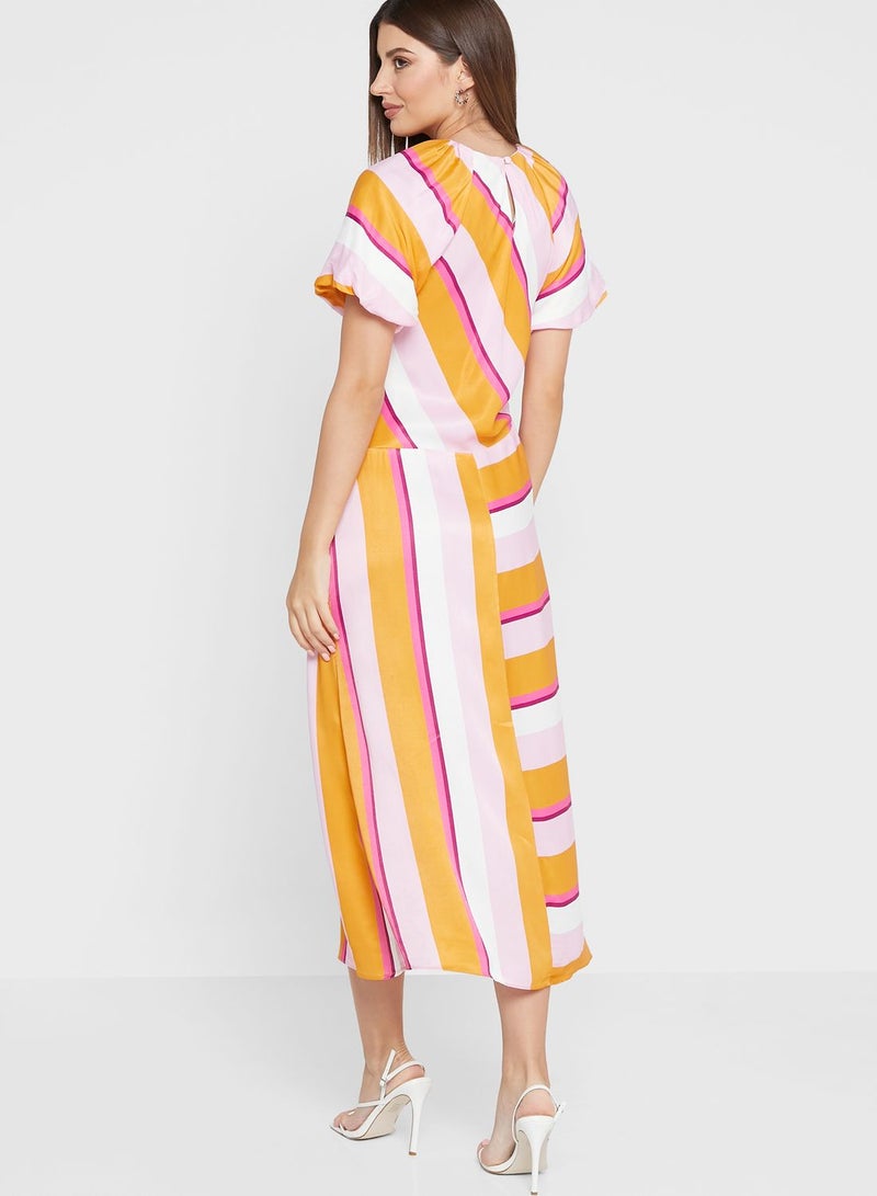 WAREHOUSE Striped Satin Midi Dress - Image 2