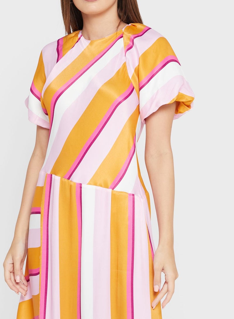 WAREHOUSE Striped Satin Midi Dress - Image 3