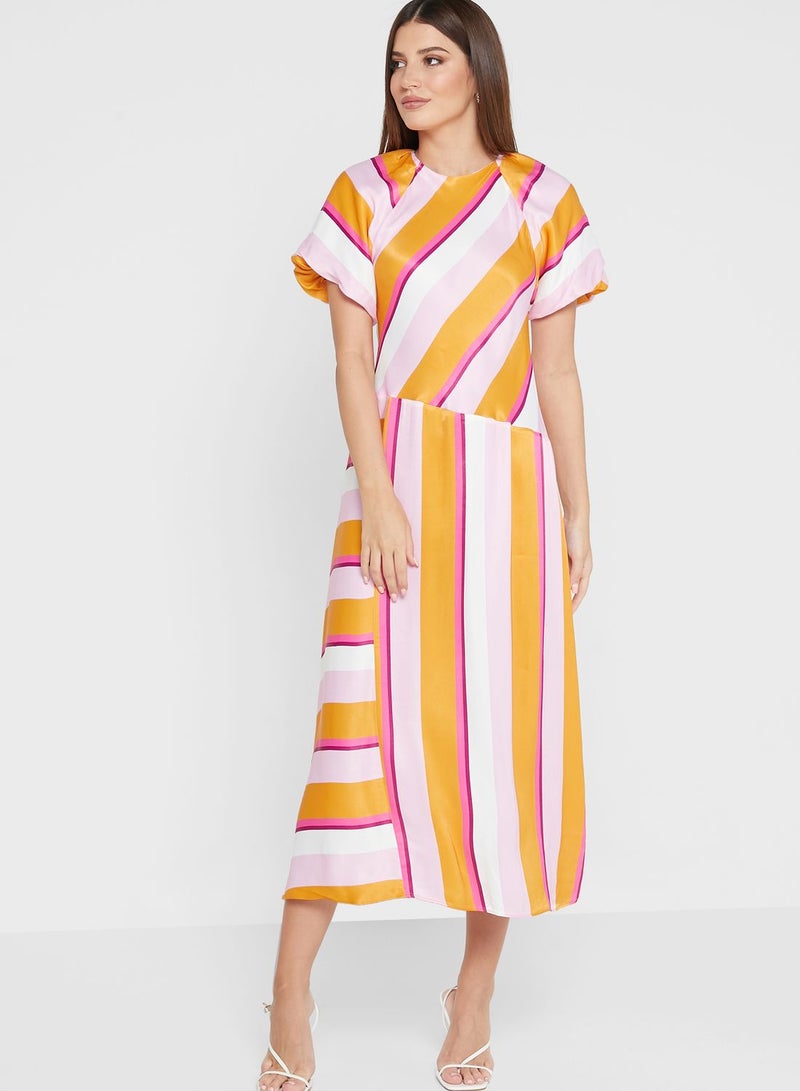 WAREHOUSE Striped Satin Midi Dress - Image 4