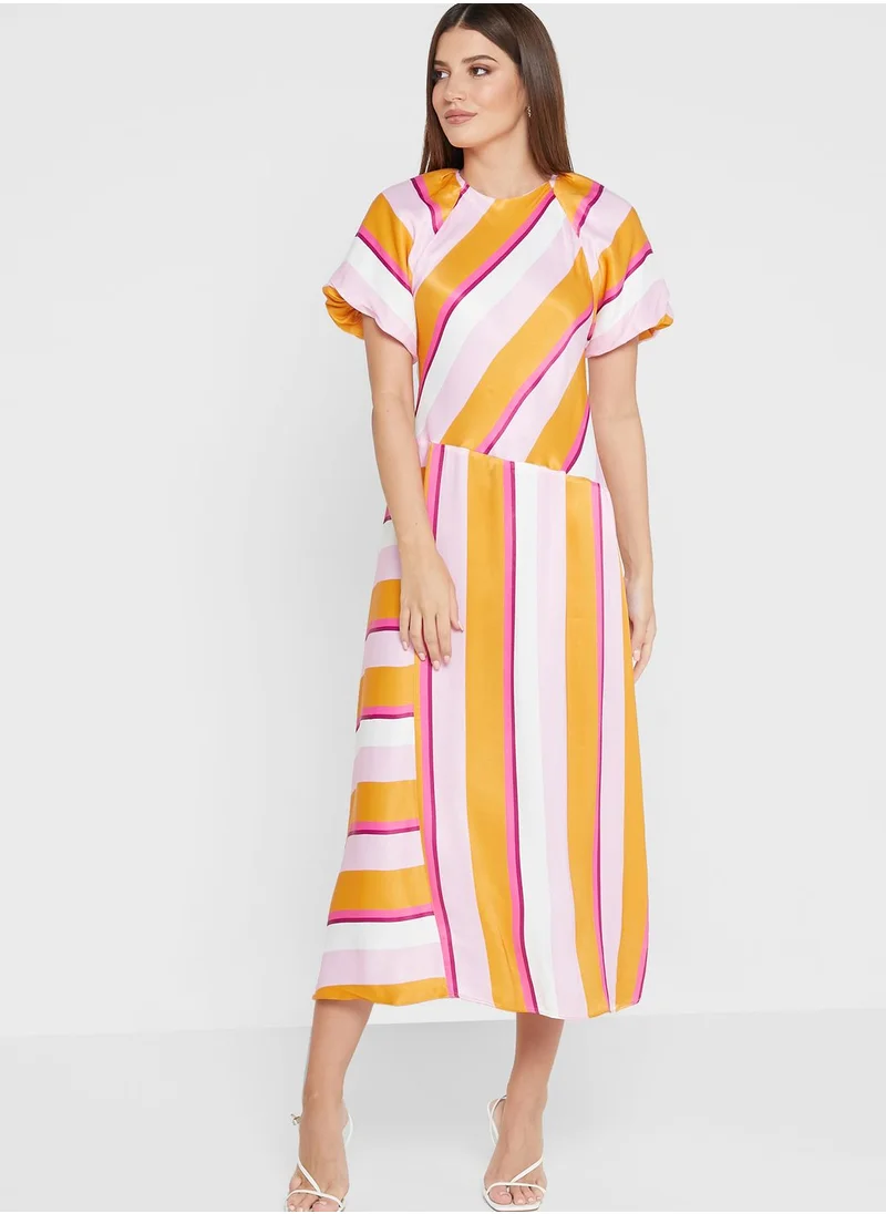 WAREHOUSE Striped Ruffle Detail Dress