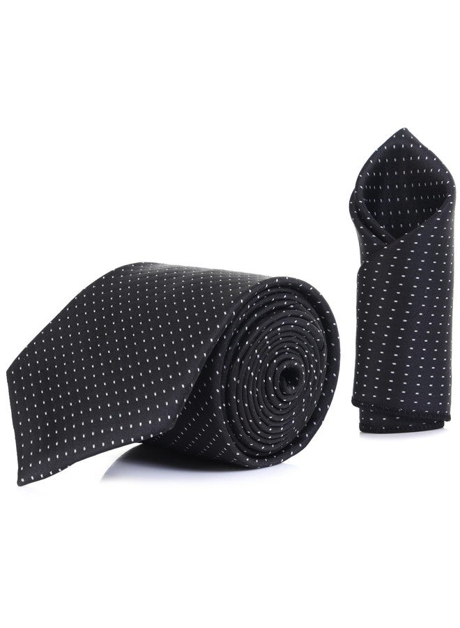 RANDOM STRIPE Complete 3-in-1 Combo Includes premium Polka Dots Necktie, Matching Pocket Square & Elegant Brooch. (black) - Image 4