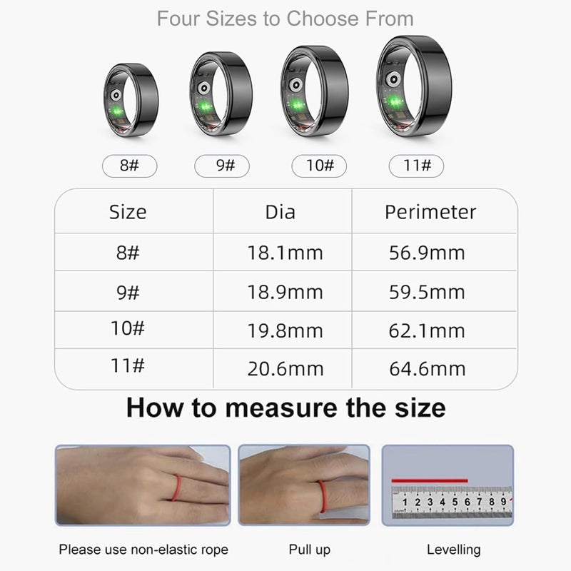خاتم، خاتم ذكي بلوتوث مع النوم، معدل ضربات القلب ومراقبة الأكسجين في الدم، خاتم مراقبة الرياضة مع أوضاع متعددة، صورة عن بعد، بطارية دائمة لليوم، الرياضة، اللياقة البدنية - جنس واحد (الذهب # 11) - Image 4