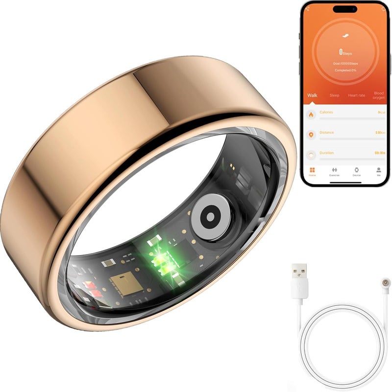 خاتم، خاتم ذكي بلوتوث مع النوم، معدل ضربات القلب ومراقبة الأكسجين في الدم، خاتم مراقبة الرياضة مع أوضاع متعددة، صورة عن بعد، بطارية دائمة لليوم، الرياضة، اللياقة البدنية - جنس واحد (الذهب # 11) - Image 1