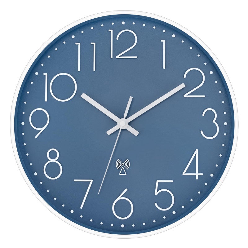 Foxtop Atomic Wall Clock Battery Operated Round Analog Modern Wall Clock Sets Automatically for Office Classroom Bedroom Kitchen Living Room (Cerulean) - Image 1