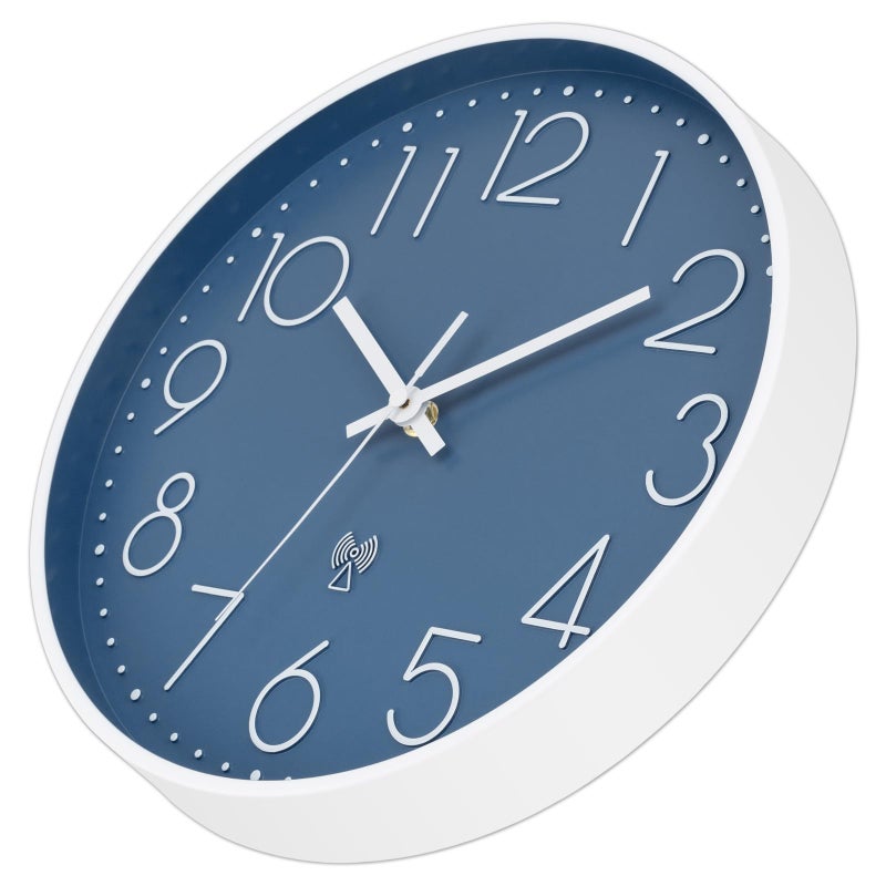 Foxtop Atomic Wall Clock Battery Operated Round Analog Modern Wall Clock Sets Automatically for Office Classroom Bedroom Kitchen Living Room (Cerulean) - Image 4