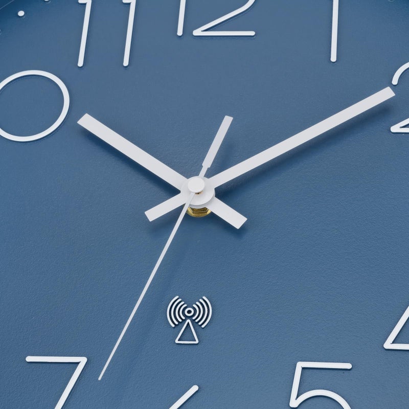 Foxtop Atomic Wall Clock Battery Operated Round Analog Modern Wall Clock Sets Automatically for Office Classroom Bedroom Kitchen Living Room (Cerulean) - Image 5