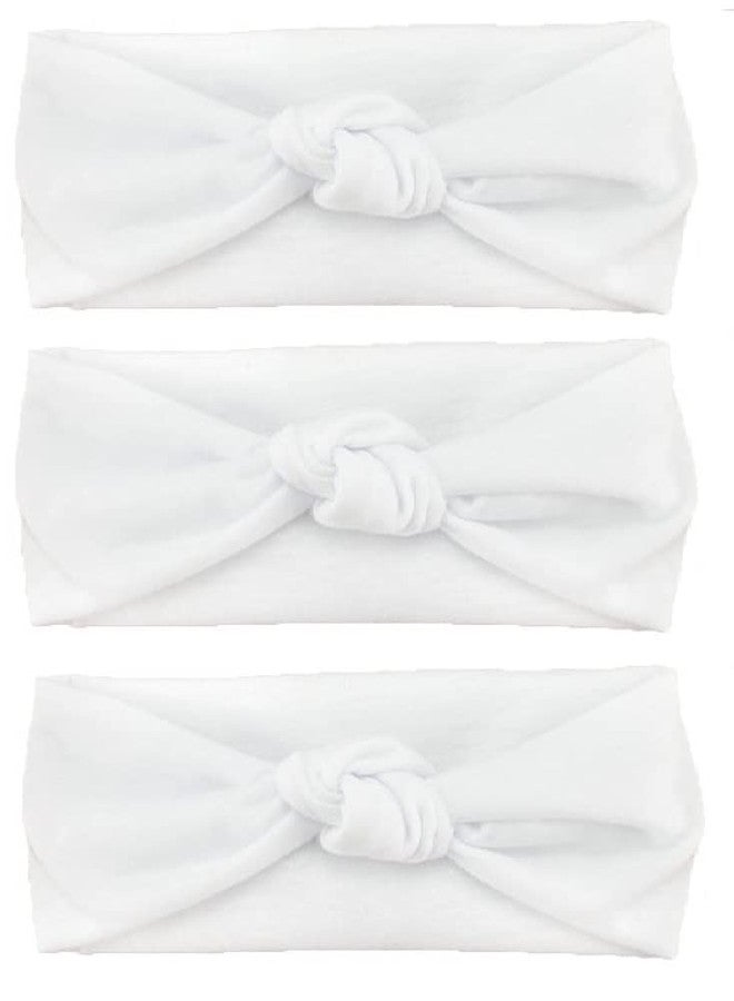 Ghelonadi Baby Girls Headbands Hair Elastics Bands for Baby Girls Newborn Infant Toddlers Kids Set of 3 (White) - Image 1
