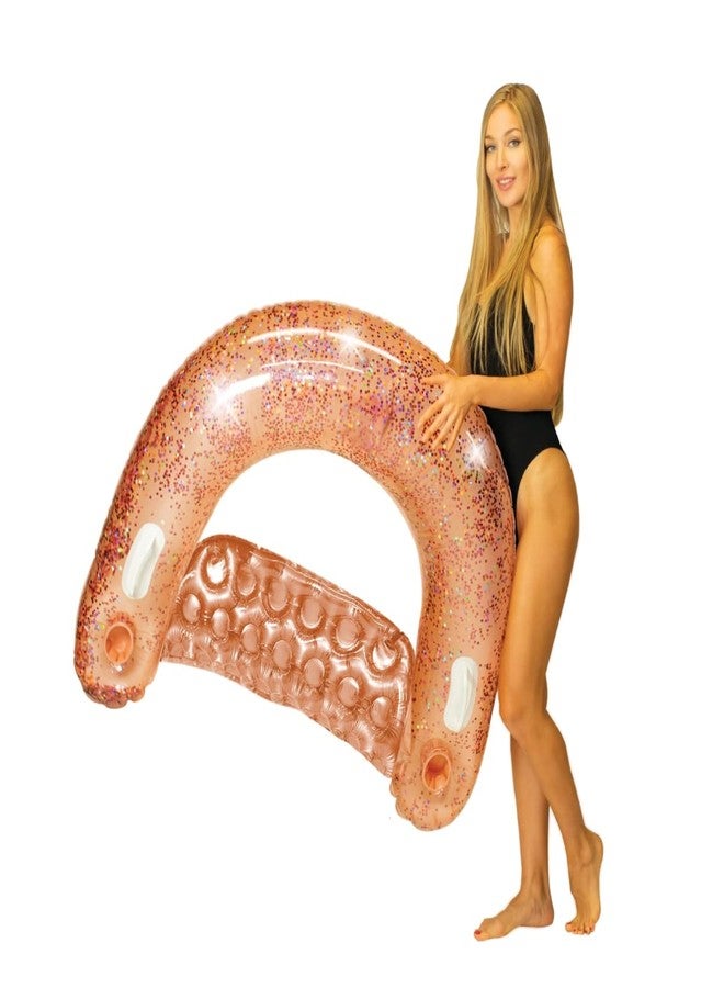 بول كاندي كرسي شمس قابل للنفخ من Poolcandy، لون ذهبي وردي لامع، حجم جامبو (PC2402RGG) - Image 1