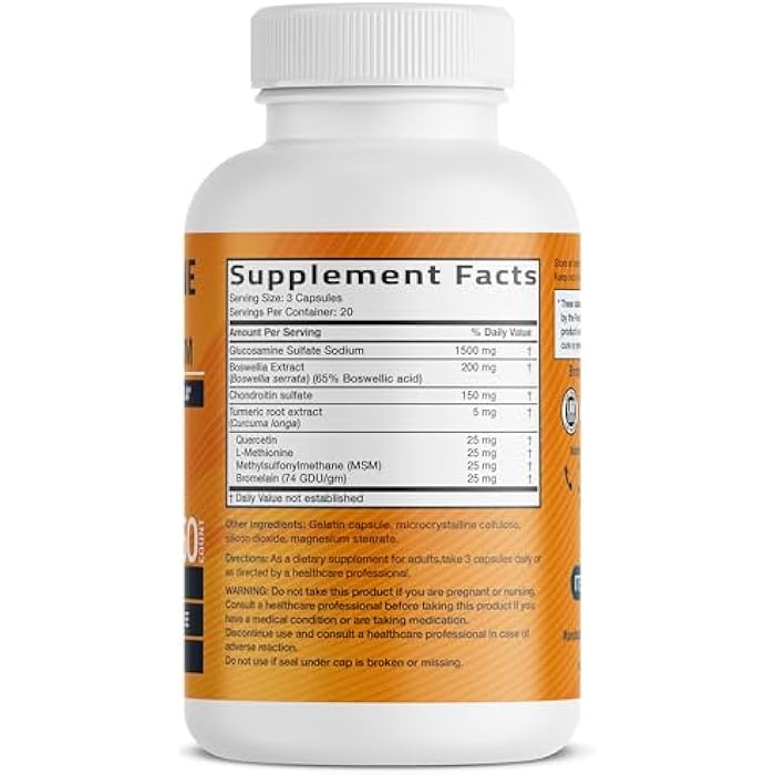 Bronson Glucosamine Chondroitin Turmeric & MSM Advanced Joint & Cartilage Formula, Supports Healthy Joints, Mobility & Cartilage - Non-GMO, 60 Capsules - Image 2