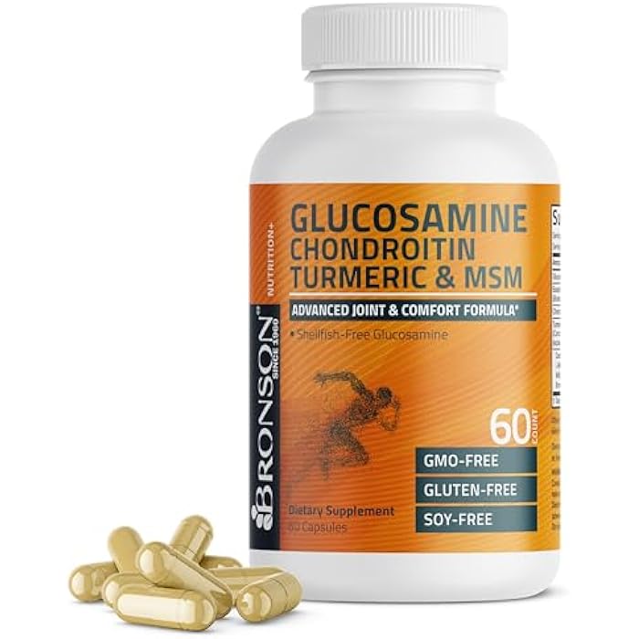 Bronson Glucosamine Chondroitin Turmeric & MSM Advanced Joint & Cartilage Formula, Supports Healthy Joints, Mobility & Cartilage - Non-GMO, 60 Capsules - Image 1