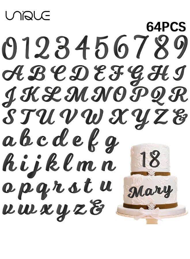 Unique 64 Pcs Acrylic Cake Alphabet Numbers Topper, Mirror Number 0-9 and Alphabet A-Z Personalized Cake Picks Decor Anniversary Wedding Baby Shower Party Supplies(Black) - Image 1