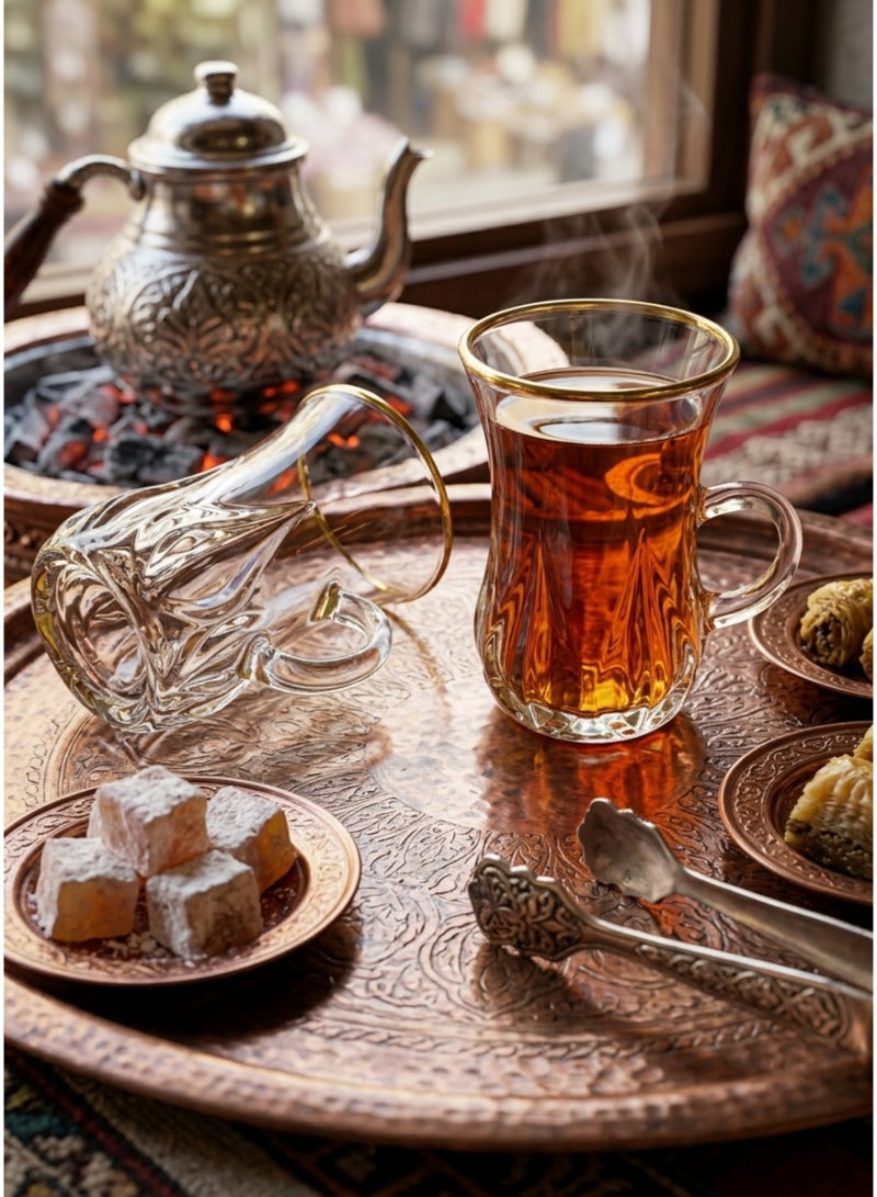AL-GANNAS 12 Pieces Crystal Tea Glass Set With Golden Edge | | Elegant Clear Crystal Cups for Tea, Hot Drinks & Serving - Image 5