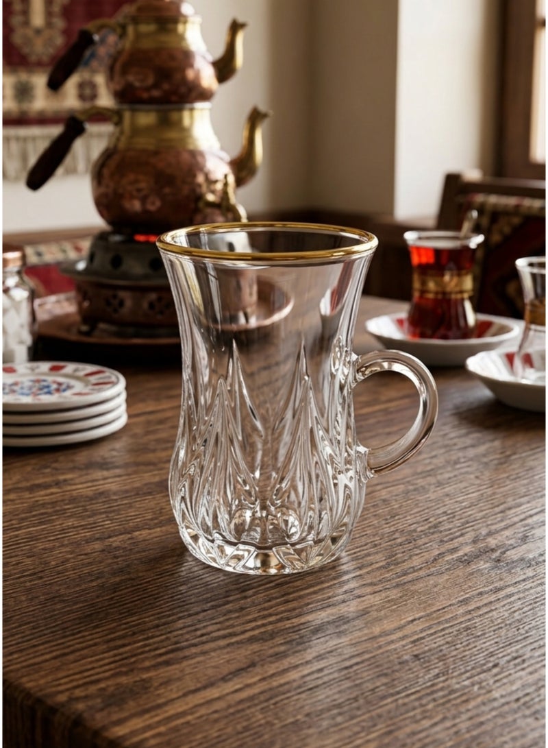 AL-GANNAS 12 Pieces Crystal Tea Glass Set With Golden Edge | | Elegant Clear Crystal Cups for Tea, Hot Drinks & Serving - Image 4