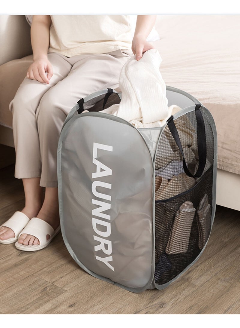 Pop Up Collapsible Laundry Hamper, Space Saving Collapsible Laundry Bin,Breathable Mesh Dirty Clothes Basket with Carry Handles & Storage Strap, Large Foldable Laundry Bag for Bathroom Bedroom Dorm - Image 2