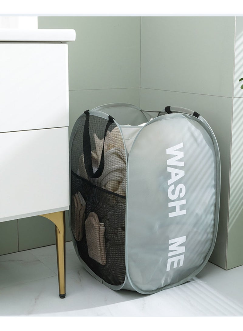 Pop Up Collapsible Laundry Hamper, Space Saving Collapsible Laundry Bin,Breathable Mesh Dirty Clothes Basket with Carry Handles & Storage Strap, Large Foldable Laundry Bag for Bathroom Bedroom Dorm - Image 4