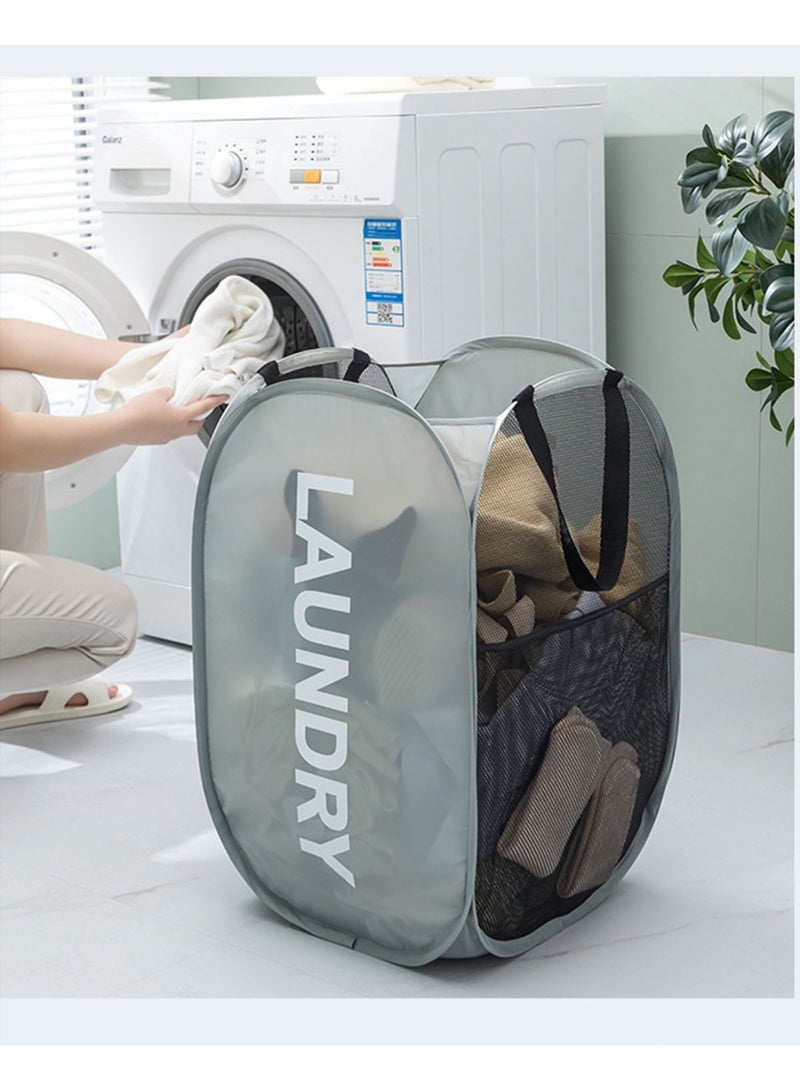 Pop Up Collapsible Laundry Hamper, Space Saving Collapsible Laundry Bin,Breathable Mesh Dirty Clothes Basket with Carry Handles & Storage Strap, Large Foldable Laundry Bag for Bathroom Bedroom Dorm - Image 3