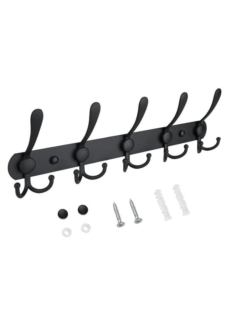 Wall Mounted Coat Rack, Five Heavy Duty Tri Hooks All Metal Construction for Jacket Coat Hat in Mudroom Entryway (Matte Black, 1-Pack)  - Image 1