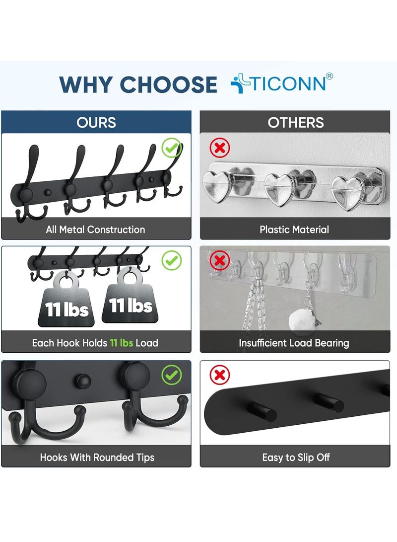 Wall Mounted Coat Rack, Five Heavy Duty Tri Hooks All Metal Construction for Jacket Coat Hat in Mudroom Entryway (Matte Black, 1-Pack)  - Image 3