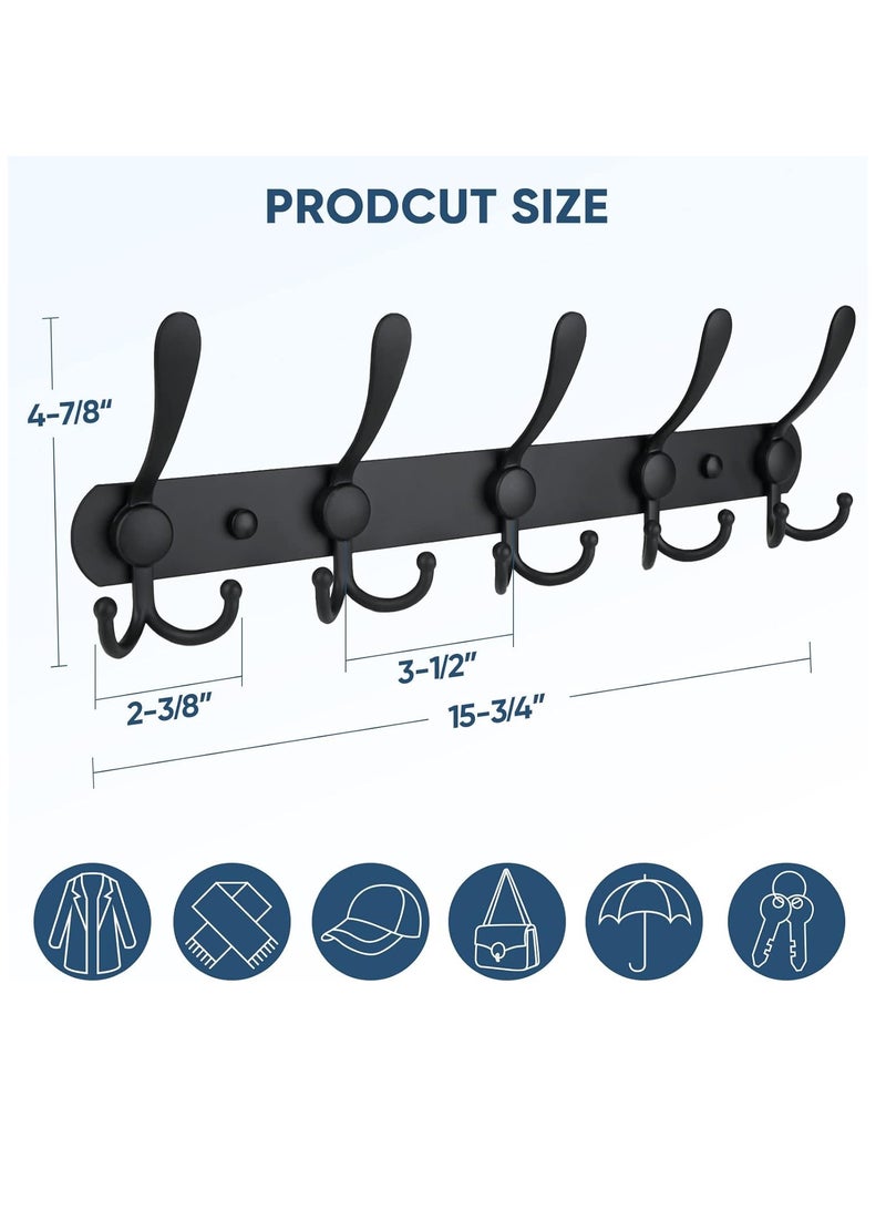 Wall Mounted Coat Rack, Five Heavy Duty Tri Hooks All Metal Construction for Jacket Coat Hat in Mudroom Entryway (Matte Black, 1-Pack)  - Image 2