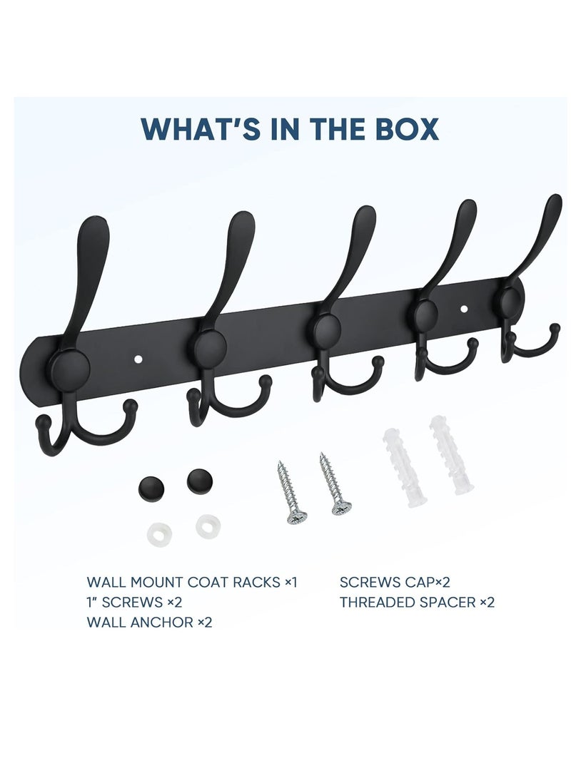 Wall Mounted Coat Rack, Five Heavy Duty Tri Hooks All Metal Construction for Jacket Coat Hat in Mudroom Entryway (Matte Black, 1-Pack)  - Image 5