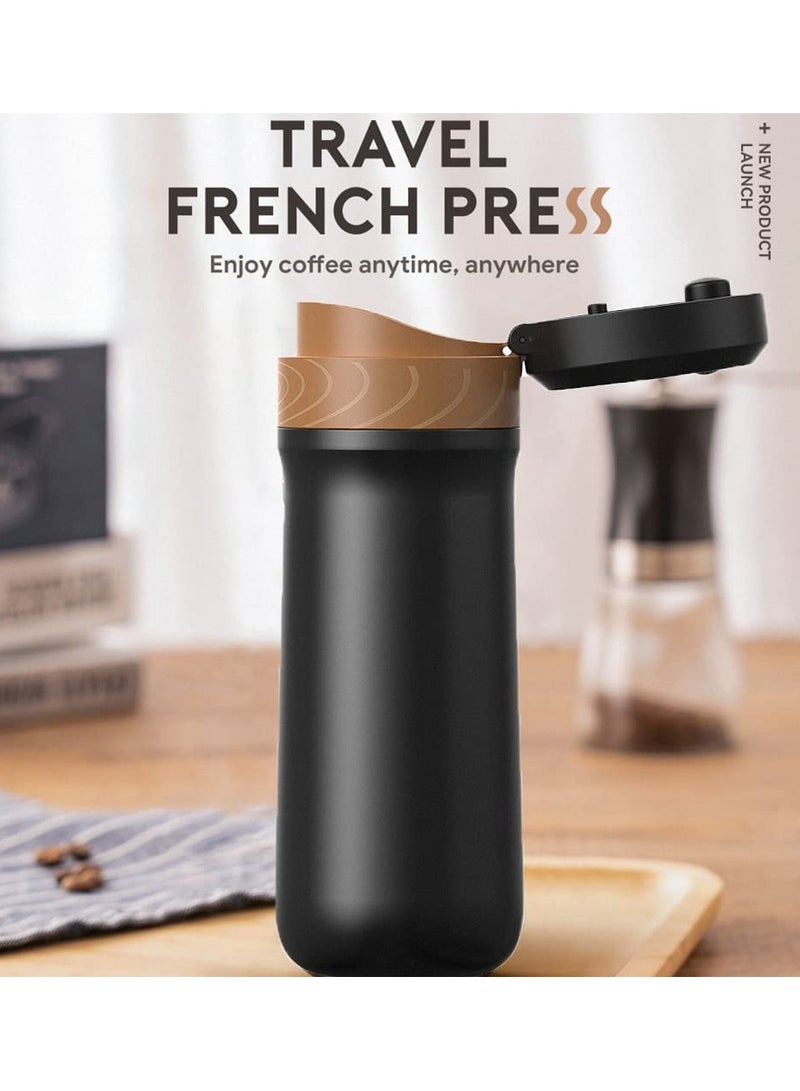 SOLARAE Classic Portable French Press Coffee & Tea Mug 12 oz with Carry Loop, Stainless Steel French Press Coffee Maker, BPA Free Great for Camping and Travel (Random Brush Color) - Image 2