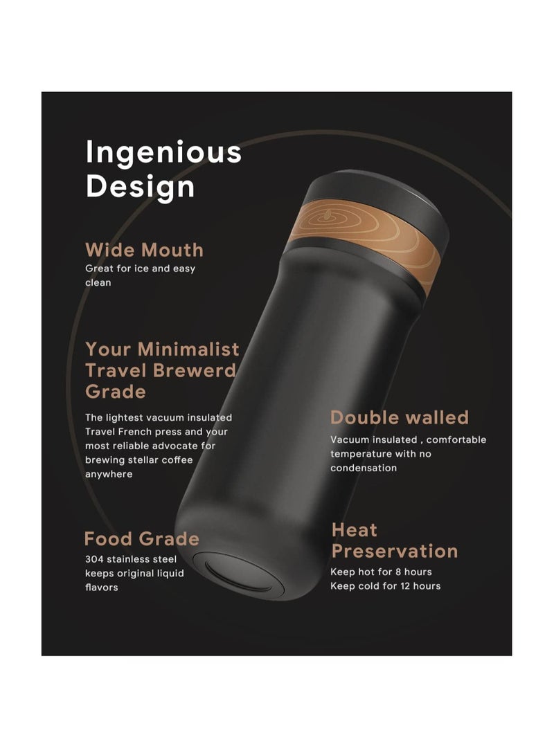 SOLARAE Classic Portable French Press Coffee & Tea Mug 12 oz with Carry Loop, Stainless Steel French Press Coffee Maker, BPA Free Great for Camping and Travel (Random Brush Color) - Image 3