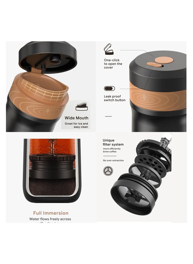 SOLARAE Classic Portable French Press Coffee & Tea Mug 12 oz with Carry Loop, Stainless Steel French Press Coffee Maker, BPA Free Great for Camping and Travel (Random Brush Color) - Image 4