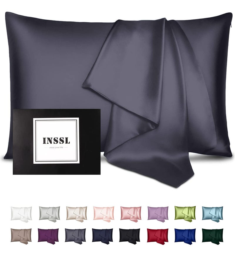 INSSL Silk Pillowcase for Women Mulberry Silk Pillowcase for Hair and Skin and Stay Comfortable and Breathable During Sleep Queen Dark Grey
