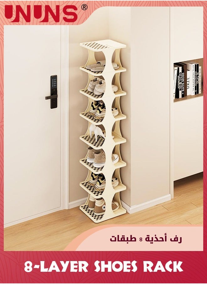 UNUNS - 8 Tiers Shoe Rack,Vertical Shoe Rack For Small Spaces,Narrow Shoe Rack For Entryway,Tall Shoe Rack Organizer,Stackable Free Standing Shoe Racks - Image 1