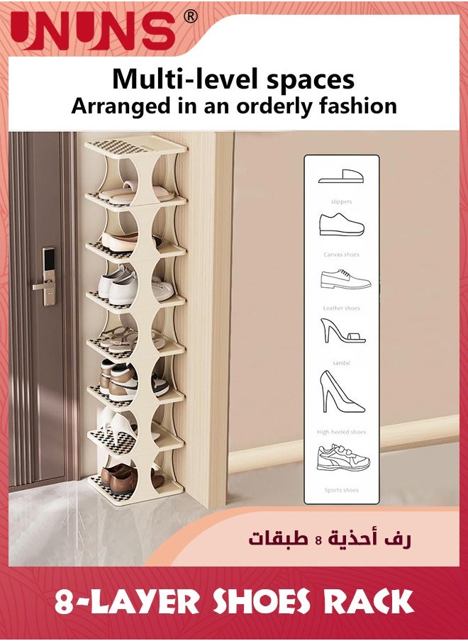 UNUNS - 8 Tiers Shoe Rack,Vertical Shoe Rack For Small Spaces,Narrow Shoe Rack For Entryway,Tall Shoe Rack Organizer,Stackable Free Standing Shoe Racks - Image 1