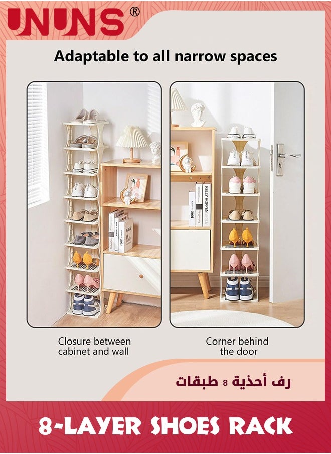UNUNS - 8 Tiers Shoe Rack,Vertical Shoe Rack For Small Spaces,Narrow Shoe Rack For Entryway,Tall Shoe Rack Organizer,Stackable Free Standing Shoe Racks - Image 1