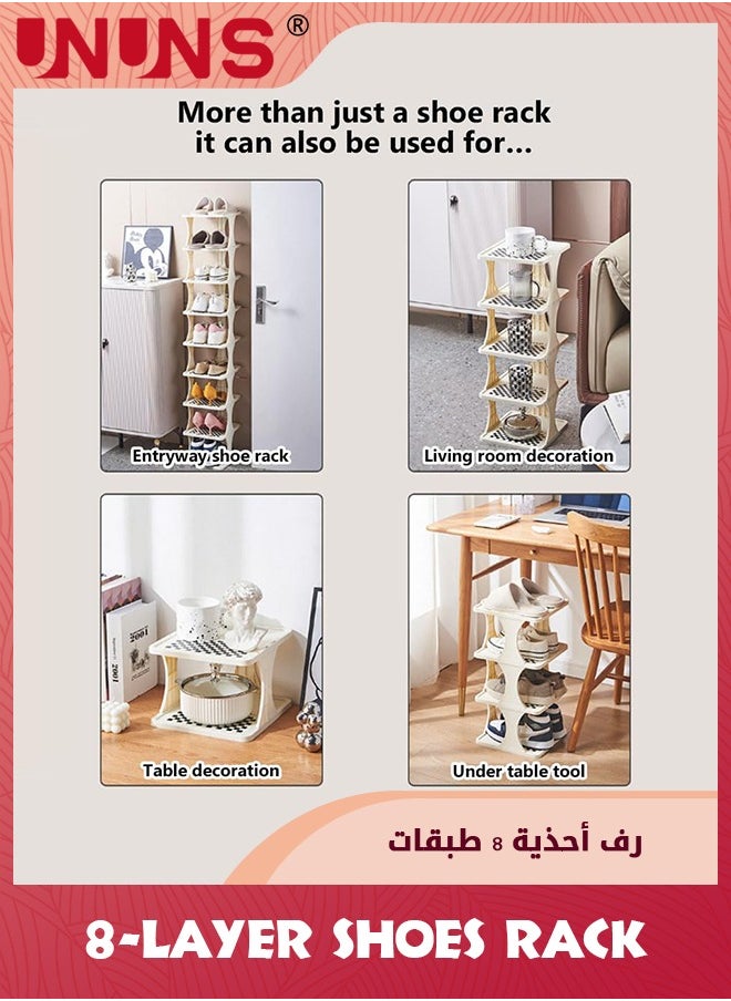 UNUNS - 8 Tiers Shoe Rack,Vertical Shoe Rack For Small Spaces,Narrow Shoe Rack For Entryway,Tall Shoe Rack Organizer,Stackable Free Standing Shoe Racks - Image 1