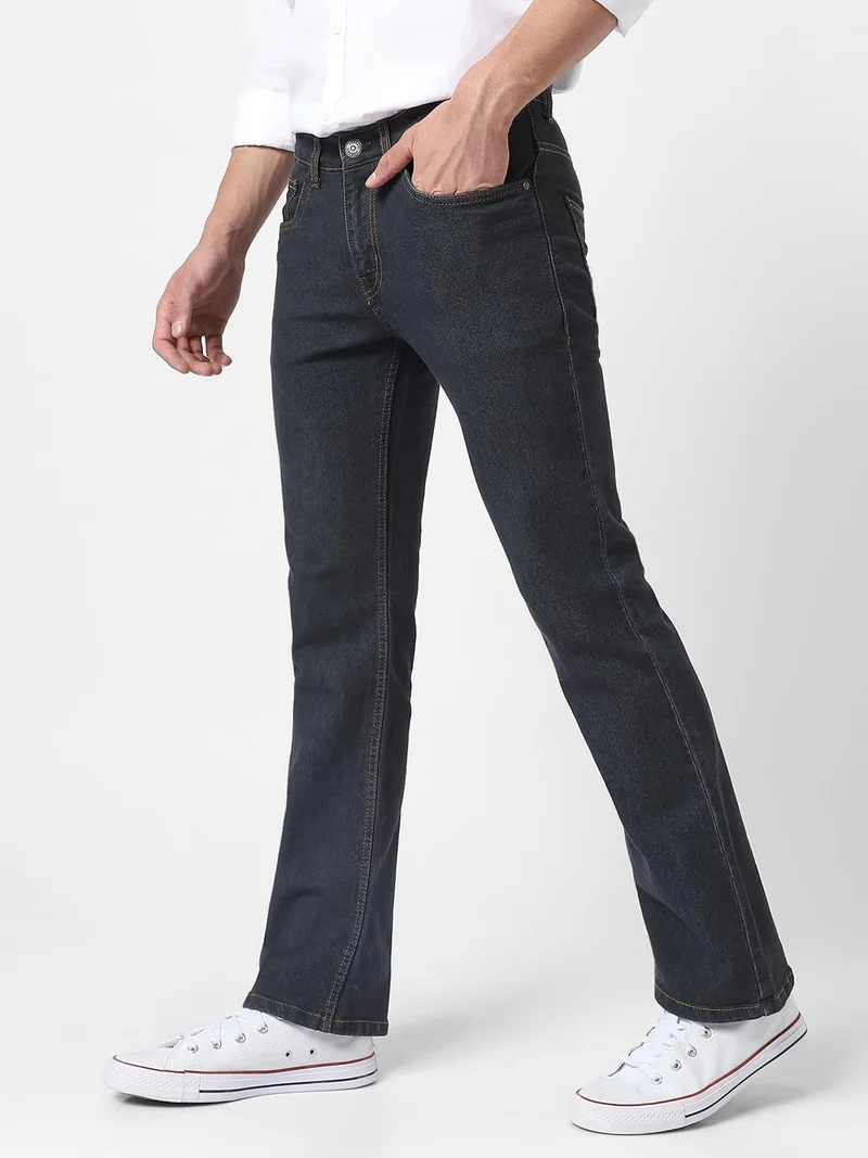 Urbano Fashion  Urbano Fashion Men's Dark Grey Washed Bootcut Jeans Stretchable  | Best Price UAE