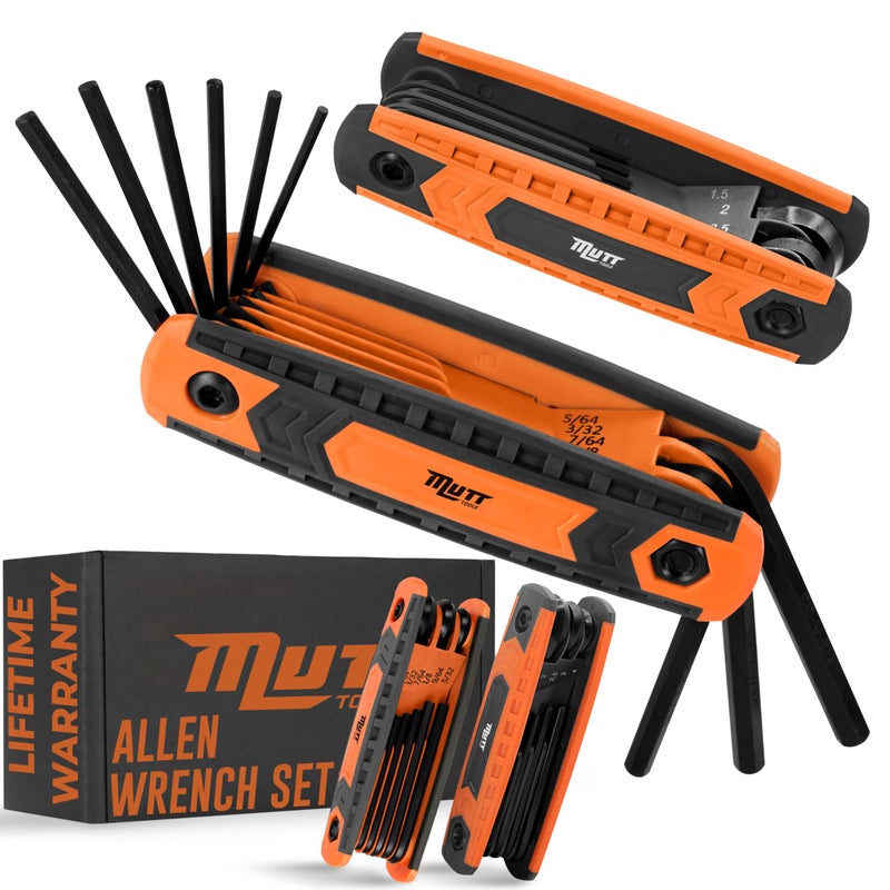 AMERICAN MUTT TOOLS Mutt Tools 17pc Folding Allen Key Set - SAE & Metric Hex Wrench Set with Color-Coding - Compact Allen Wrench Tool for Bikes, DIY, Archery - Keys with Size Markings - Image 1